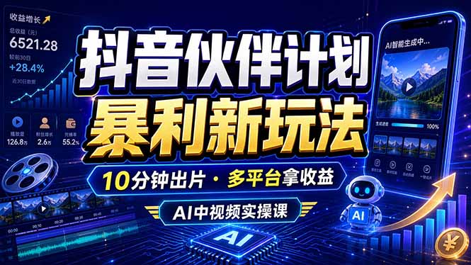 抖音伙伴计划最新玩法,无需配音剪辑,10分钟出一条原创视频,轻松日入三位数-神游资源网